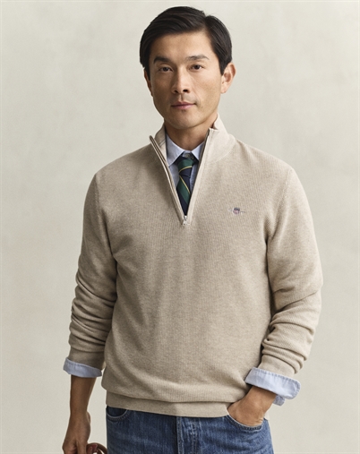 Gant - Strikket Half Zip - Oat Melange